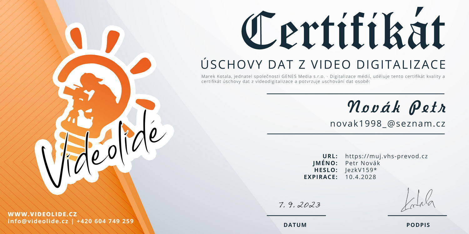 Certifikát archivace Moje Záloha