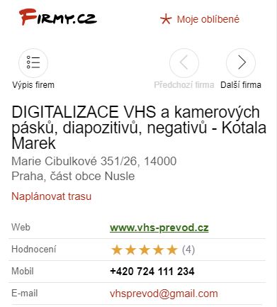 Hodnocení Firmy.cz - VHS Převod Marek Kotala
